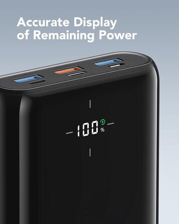 Power Bank VIYISI 30000mAh з LED дисплеєм, 20W PD, 4 виходи та 3 входи, сумісний з iPhone/iPad/Samsung/Huawei, чорний