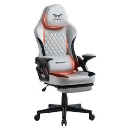 Геймерське крісло Racing Ergonomic Stoff Hellgrau з регульованою підголівкою та підставкою для ніг