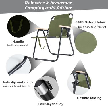 Крісло кемпінгове складне, стілець для риболовлі, камуфляж, 225 кг, Oxford, для саду, пікніка, подорожей (Зелений)