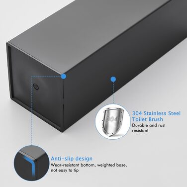 Набір для чищення унітазу FIISAYL: щітка та тримач з нержавіючої сталі (чорний, квадратний)