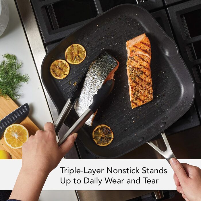 KitchenAid Grill Pan/Griddle with Spout, Hard Anodized, Non-Stick Coated, Square, 29 cm, Matte Black Grill Pan (28.6 cm)