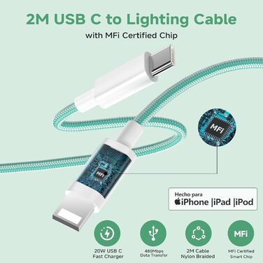 Зарядний пристрій 20W USB-C з кабелем Lightning для iPhone 14/13/12/11/X/XR/XS/Mini/SE, 2 шт. - Рожевий + Зелений