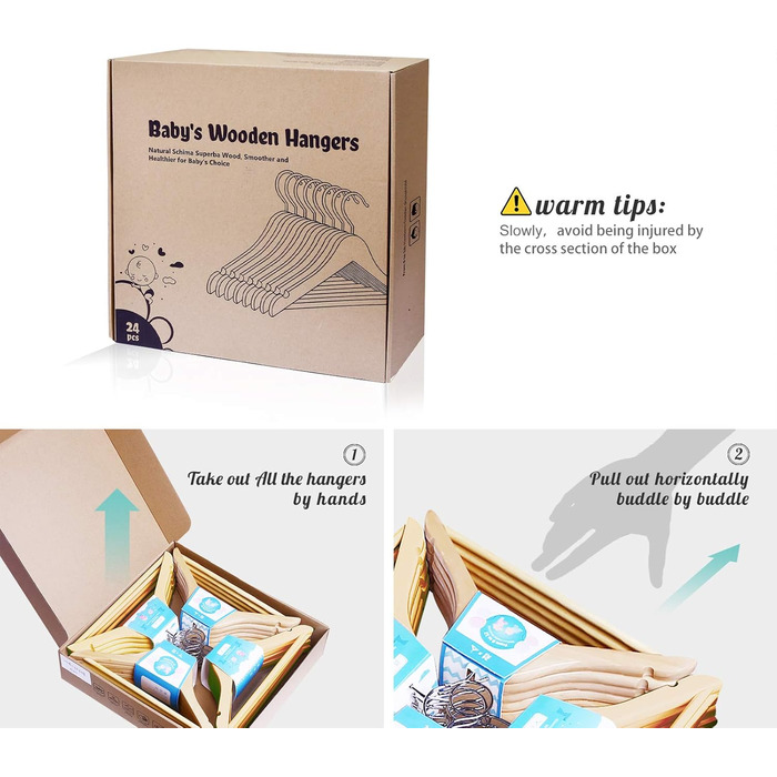 Дерев'яні вішалки для дитячого одягу Homewit - 24 шт. з перекладиною, з заглибленнями, 360° обертання, для малюків та дітей - 30 см