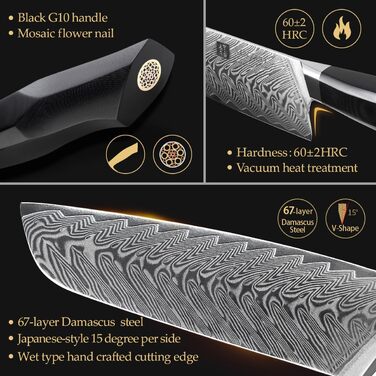 Ніж кухарський XINZUO Damaststahl Kiritsuke 21.5 см, професійний, з ручкою G10 та магнітною піхвою, серія Feng
