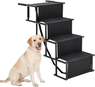Folding Dog Ramp for Cars - 4 Step Pet Staircase, Up to 80kg, Black - Gentle on Joints