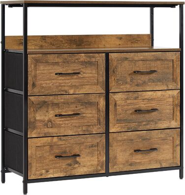LYNCOHOME Chest of Drawers with Fabric Drawers, Sideboard Entryway Cabinet with 6 Fabric Drawers and Compartments, Drawer Organizer Furniture for Kitchen, Office, Bedroom (Embossed Brown)