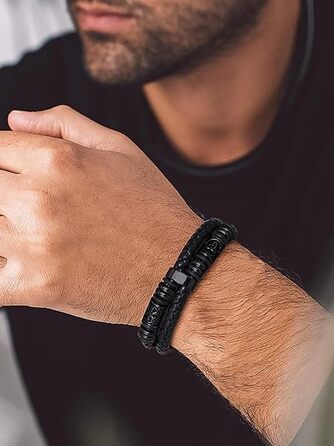Чоловічий шкіряний браслет Bandmax з плетінням, з магнітною застібкою. Браслет на зап'ястя, чорний, 19/21/23 см