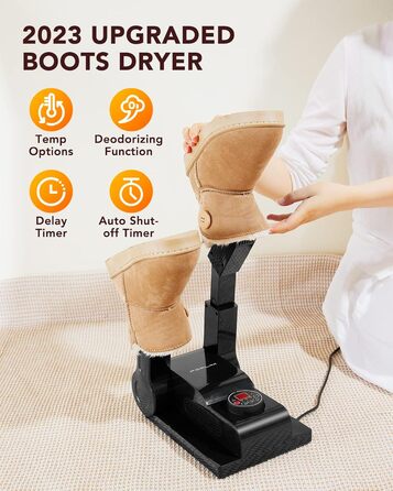 FORLIM Shoe Dryer Adjustable Temperature, with 24-Hour Delay Timer, Portable Glove Dryer and Boot Warmer, Automatic Shut-Off Timer, Foldable Design