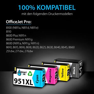 Комплект картриджів Smart Ink для HP 950XL та 951XL (чорний, блакитний, пурпуровий, жовтий) для принтерів HP Officejet Pro 8100, 8600, 8615, 8616, 8620, 8640, висока ємність