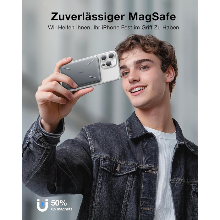 TORRAS MagPro Power Bank 5000mAh: Бездротова М'ягка Зарядна Батарея для iPhone з MagSafe, USB-C, Сірий