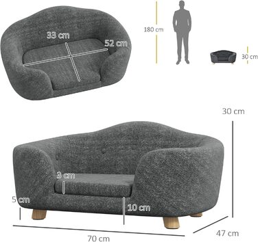 PawHut лежанка для собак та котів з подушкою, кишенею та м'яким наповнювачем, 70 x 47 x 30 см, темно-сірий/світло-сірий