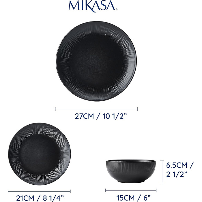 Набір посуду Mikasa Jardin Midnight (12 предметів) для 4 осіб: тарілки, супові тарілки, миски, зелений колір, подарункова коробка, придатний для миття в посудомийній машині