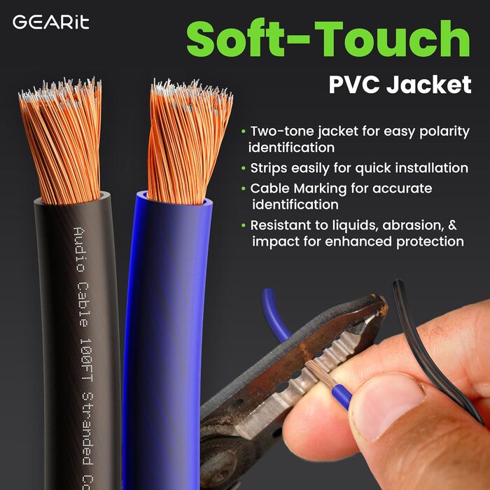 Кабель акустичний GearIT 12 AWG, 30.4 м (100 футів), чорний/синій - для домашнього кінотеатру та авто