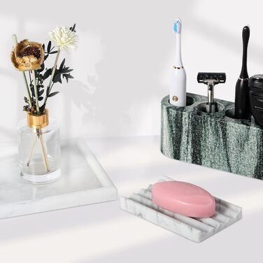 Італійська мильниця з мармуру Koville - підставка для мила з каменю для душу та кухонної раковини - елегантна мильниця з отвором для стоку (Bianco Carrara)