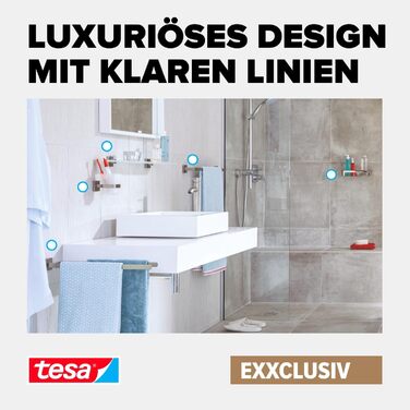 Тримач для туалетного паперу tesa EXXCLUSIV без кришки, хромований, для настінного монтажу без свердління (на клейокій основі), 160x99x45 мм