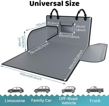 Захист для багажника автомобіля для собак KYG: універсальний, водовідштовхувальний, стійкий до зносу, з бічними захистами. Розмір: 185x105x38 см (сірий)