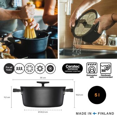 Каструля з кришкою Fiskars Hard Face 1,8 л, 18 см, антипригарна, для всіх плит, алюміній/пластик, стійка до подряпин