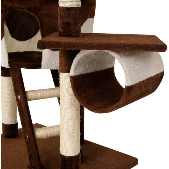 Котячий будиночок Lionto XXL з сизалю та плюшу: багатоярусний комплекс для котів з гамаком, тунелем та іграшками (колір: коричневий/бежевий, 230-250 см)