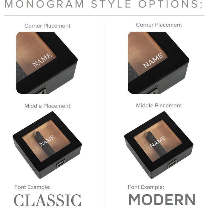 CASE ELEGANCE MAG - Настільний вологозбережувач для сигар, горіх, 20-30 сигар, скляна кришка з магнітом, восьмигранна форма, цифровий гігрометр, іспанська кедр (чорний з монограмою)