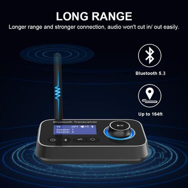 Bluetooth 5.0 Передавач/Приймач Аудіо Адаптер 3-в-1 для 2 Навушників з Низькою Затримкою, Регулюванням Гучності, AUX, Оптичний, RCA для TV, Стереосистеми, ПК (Чорний + Сірий)