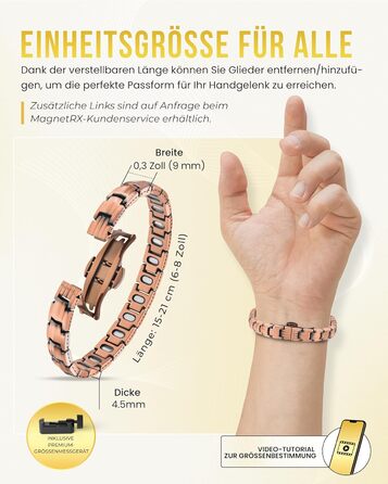 Браслет на руку чоловічий MagnetRX® з чистої міді – для магнітотерапії при артриті та тунельному синдромі – з інструментом для регулювання розміру (5X Strength - EllipseMAX (5,000 Gauss))