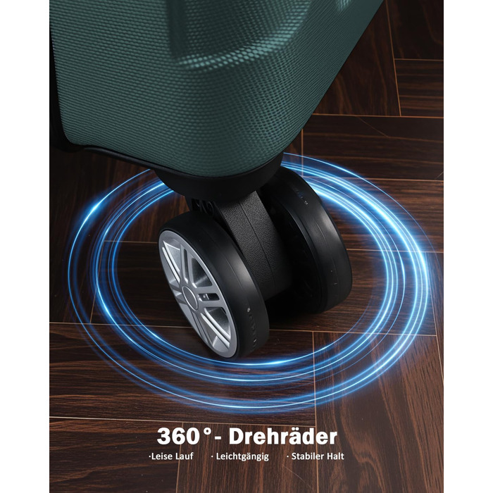 Набір валіз Boleedy 3шт (55/66/76 см), Trolley, жорсткий корпус, 360° обертання, тихі колеса, телескопічна ручка, темно-зелений