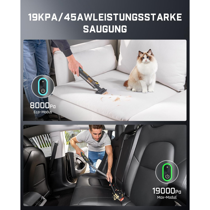 Автомобільний пилосос Fanttik Slim V8 APEX 4-в-1, портативний, 19000 Па, для авто, офісу, клавіатури, сірий