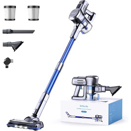Lubluelu 25000 Pa Cordless Vacuum Cleaner | Cordless Vacuum Suction Power | 25.9V Cordless Vacuum Freestanding | 50 Min. Run Time | 120,000 RPM | Vacuum Cleaner for Pet Hair, Carpet & Hard Floor (Blue)