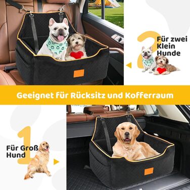 GL GLENSLAVE Dog Car Seat for Medium/Large Dogs - Elevated Pet Seat for Dogs Up to 25kg or 2 Small Dogs - Removable & Washable with Thick Cushions & Storage Pockets (Black)