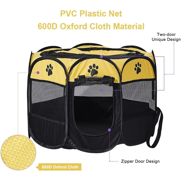 Клітка-манеж для собак та котів XianghuangTechnology, жовта, портативна, складана, діаметр 78,9 см x висота 58,9 см