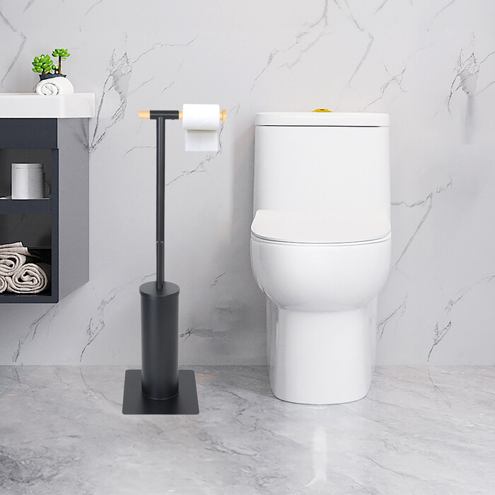 Relaxdays 2-in-1 Black Bamboo Toilet Set