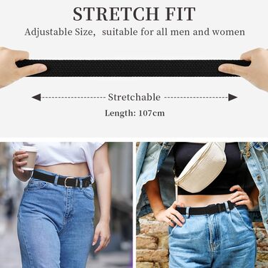 Жіночий та чоловічий тканинний ремінь Flintronic з еластичною плетенкою, ширина 3.3 см, довжина 107 см (для обхвату талії 76-115 см), колір: чорний + золото