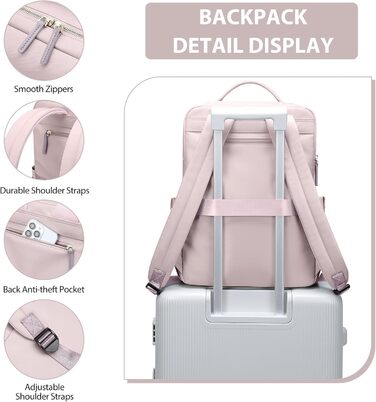 Рюкзак для ноутбука 16 дюймів, водонепроникний, для чоловіків та жінок, для школи, подорожей та велосипеда (Сірий, Рожевий)