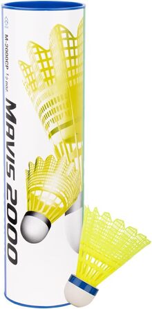 Yonex Mavis 2000 Badminton Balls Yellow (Roll of 6), Red Stripe (up to 14°C)
