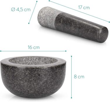 Navaris Granite Mortar and Pestle Set - Large Stone Mortar & Pestle for Spices, Pesto, Herbs - Includes Stamper with Mallet - Ø 16cm