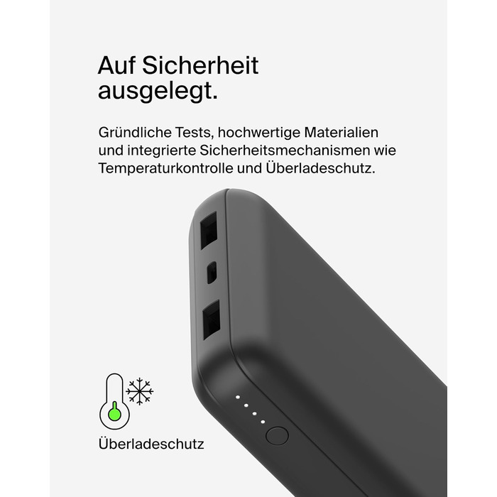 Powerbank Belkin 20000mAh з USB-C та USB-A: заряд для iPhone, Galaxy, Pixel, iPad, AirPods та інших пристроїв – Чорний