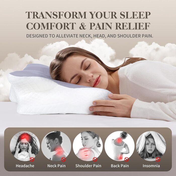 Ортопедична подушка для шиї Memory Foam сірого кольору. Ергономічна подушка для сну на боці, з підтримкою шиї та полегшенням болю в шиї та плечах.