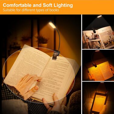 Світлодіодна лампа для читання Gritin з USB-зарядкою, 16 LED, 3 режими температури кольору (білий/бурштиновий/змішаний), регулювання яскравості, гнучкий поворот на 360°, чорна