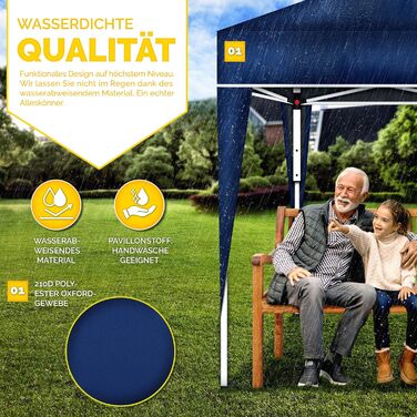 3x3m Waterproof Gazebo | Pop-Up Folding Gazebo with Adjustable Height | Garden Tent with UV Protection 50+ | Party Tent with Bag for Garden (Blue)
