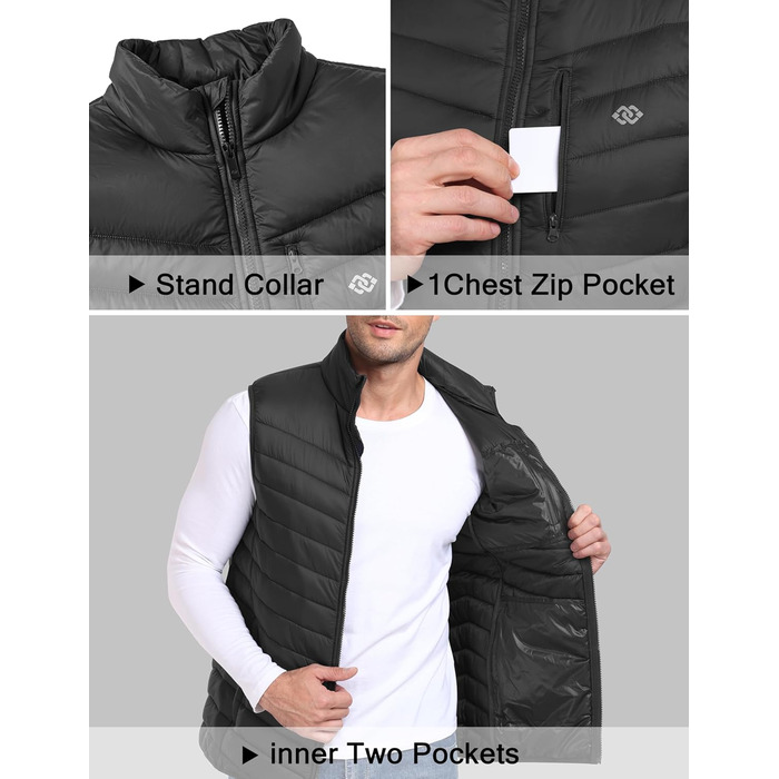 Чоловіча жилетка oFiz Легка стьобана жилетка з коміром-стійкою, гібридна жилетка з підкладкою, для активного відпочинку, роботи, гольфу, хайкінгу, темно-синій (XXL, темно-сірий)