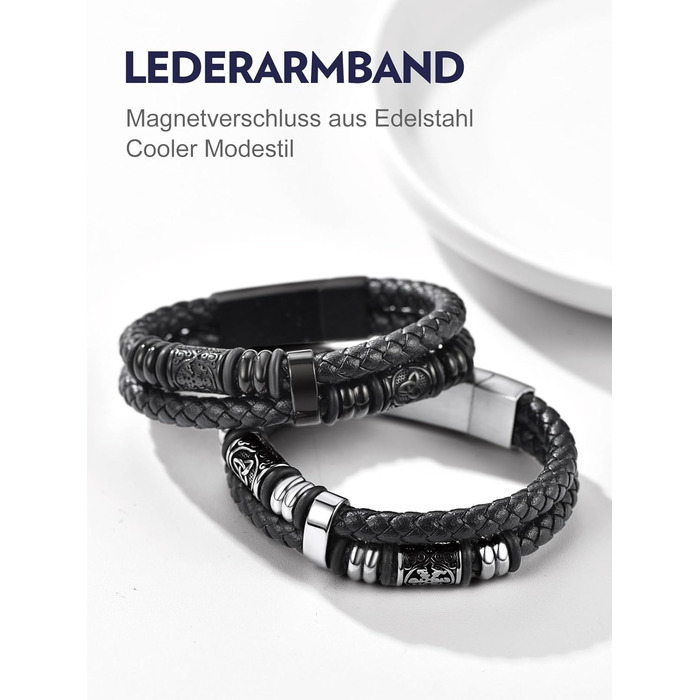 Чоловічий шкіряний браслет Bandmax з магнітною застібкою. Плетений браслет з мікрофібри, срібний, регульований (19-23 см). Аксесуар для чоловіків.