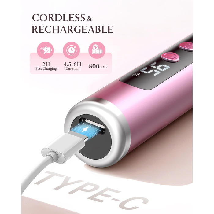 Електрична фрезерна машинка JOREST 13-в-1 бездротова, 35 000 об/хв, 6 режимів - набір для манікюру для гелевих та акрилових нігтів, догляд за нігтями для початківців, рожевий колір