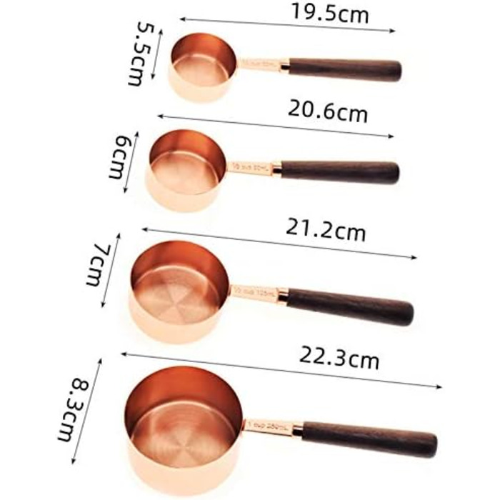 Wlauqueta Measuring Cup, Set of , Stainless Steel, Copper-Coated, Metal, Measuring Spoons, Cooking Utensils, Kitchen Accessories