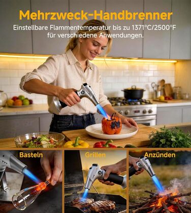 Кулінарний пальник Ankway для карамелізації та фламбування, газовий пальник для Крем-брюле з замком безпеки, регульований, сріблястий (бутан не входить)