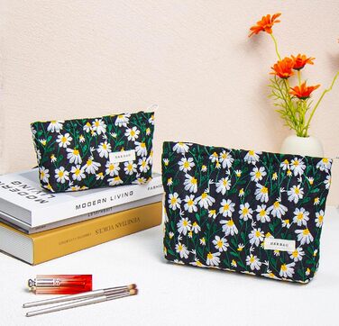 Органайзер для косметики 2 шт. для подорожей, чорний з ромашками (Daisy)