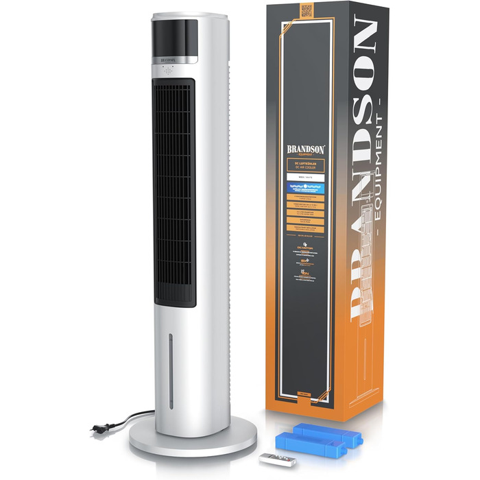 Вентилятор з водяним охолодженням Brandson ECO Design: тихий, 9 швидкостей, таймер, осциляція, іонізація, з пультом, білий