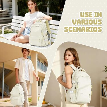 Шкільний рюкзак HYC00 для дівчаток та хлопчиків-підлітків, рюкзак для жінок, casual, для подорожей, 14-дюймовий рюкзак для ноутбука, водонепроникний, для школи, коледжу, M4-зелений (M2-бежевий)