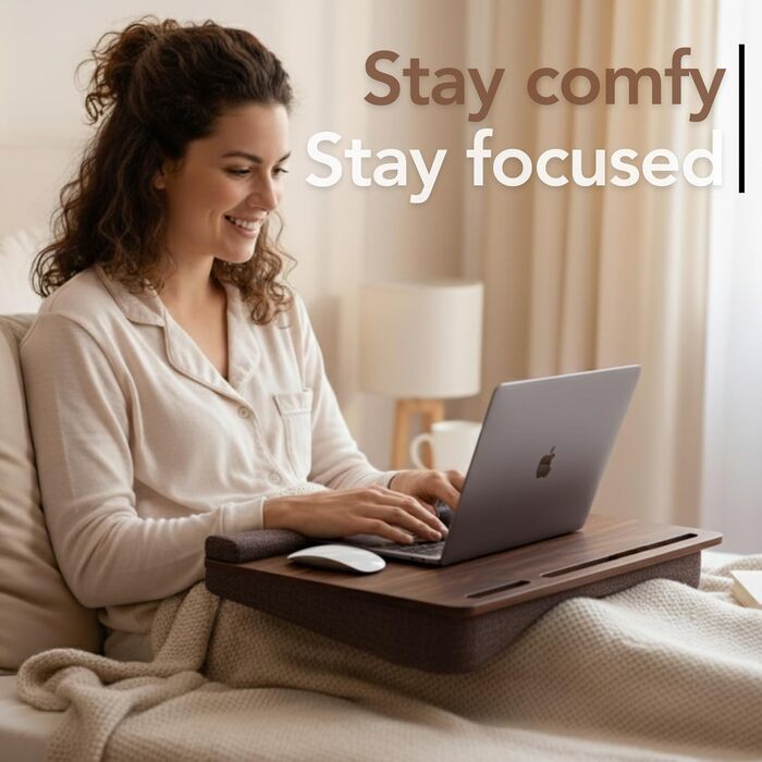 Стіл для ноутбука Vigo Wood - підставка для ноутбука до 17,3 дюймів - м'яке підлогове планшет для комфортної роботи в ліжку або на дивані - екологічний піднос для колін для дому (Cambridge & Braun) (Nussbaum & Braun)