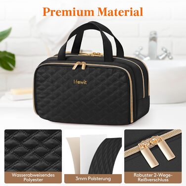 Жіноча дорожня косметичка Lifewit 5L, водовідштовхувальна косметичка з відділенням для мокрого одягу, органайзер для макіяжу, аксесуарів, шампуню та туалетних речей, чорна, M
