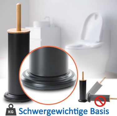 Щітка для туалету Leadfun з бамбуковою ручкою, металевим тримачем, 2 насадки, посилена основа (чорний)